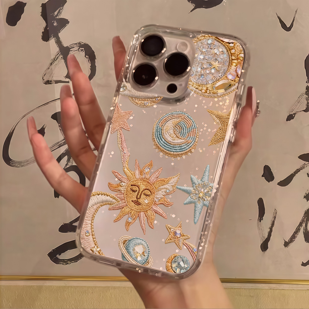 Glitter Shockproof Case - جراب هاتف شفاف بتصميم نجوم وقمر