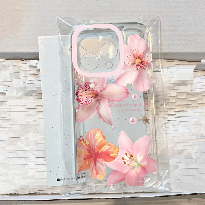 Phone Cases Pink - غطاء هاتف شفاف ناعم بنمط زهرة