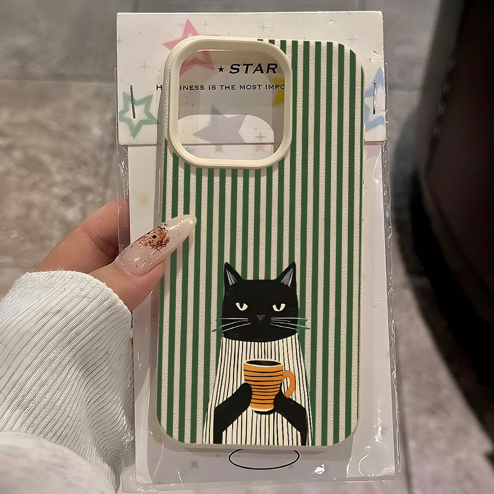 Phone Cases Online - غطاء هاتف مضحك بنمط قطة وقهوة
