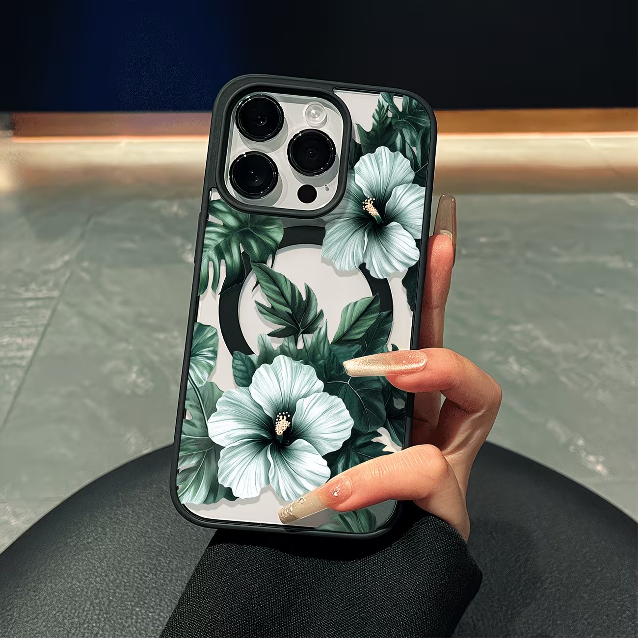 Phone Cases Online - غطاء هاتف شفاف بتصميم زهور خضراء
